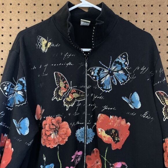 Jess & Jane Butterfly Full Zip Sweater Jacket Joyful 3x Sparkly Novelty Black - Picture 2 of 7